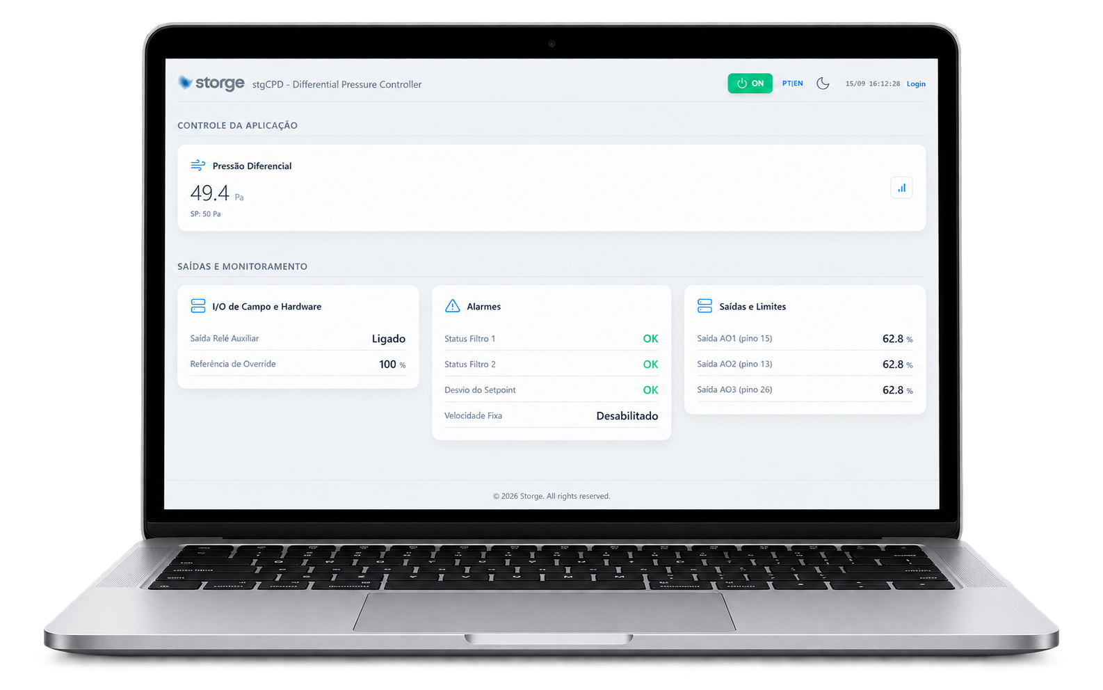 Interface web Storge no computador